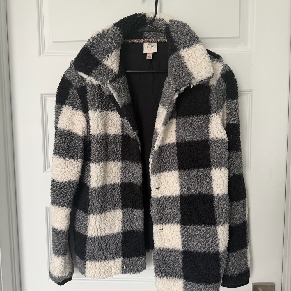 Knox Rose Black and White Checkered Teddy Jacket